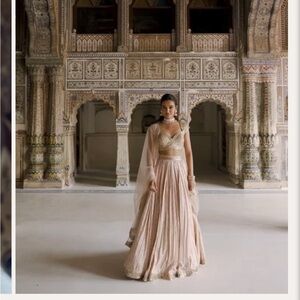 Elegant Nude and Gold Lehenga from lashkaraa